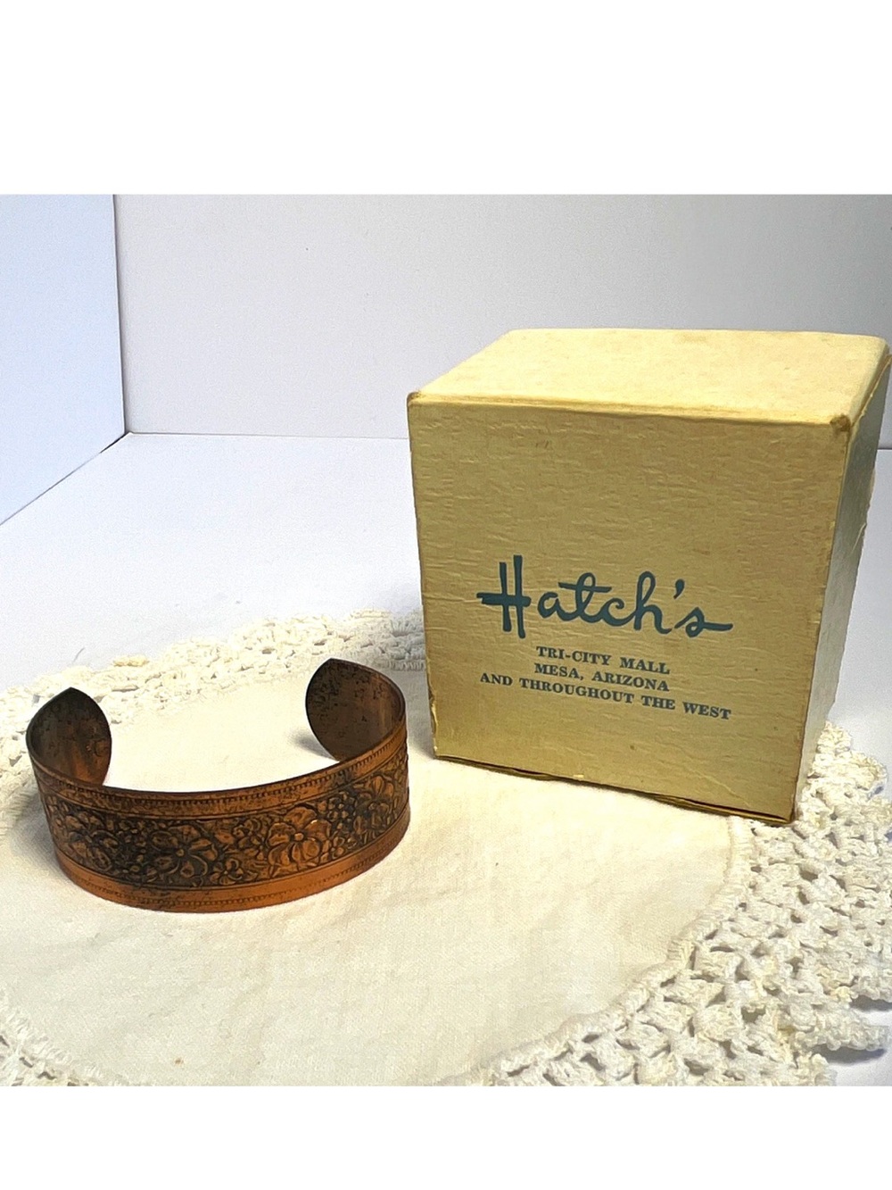 Hatch Copper Floral Engraved Cuff Bracelet